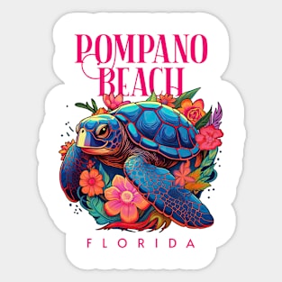 Pompano Beach Florida Floral Beach Turtle Souvenir Sticker